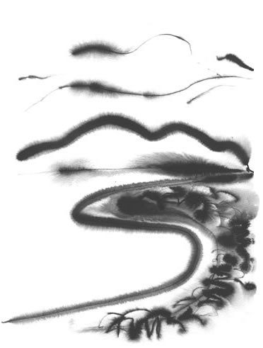 Sumi  ink mountain with road
